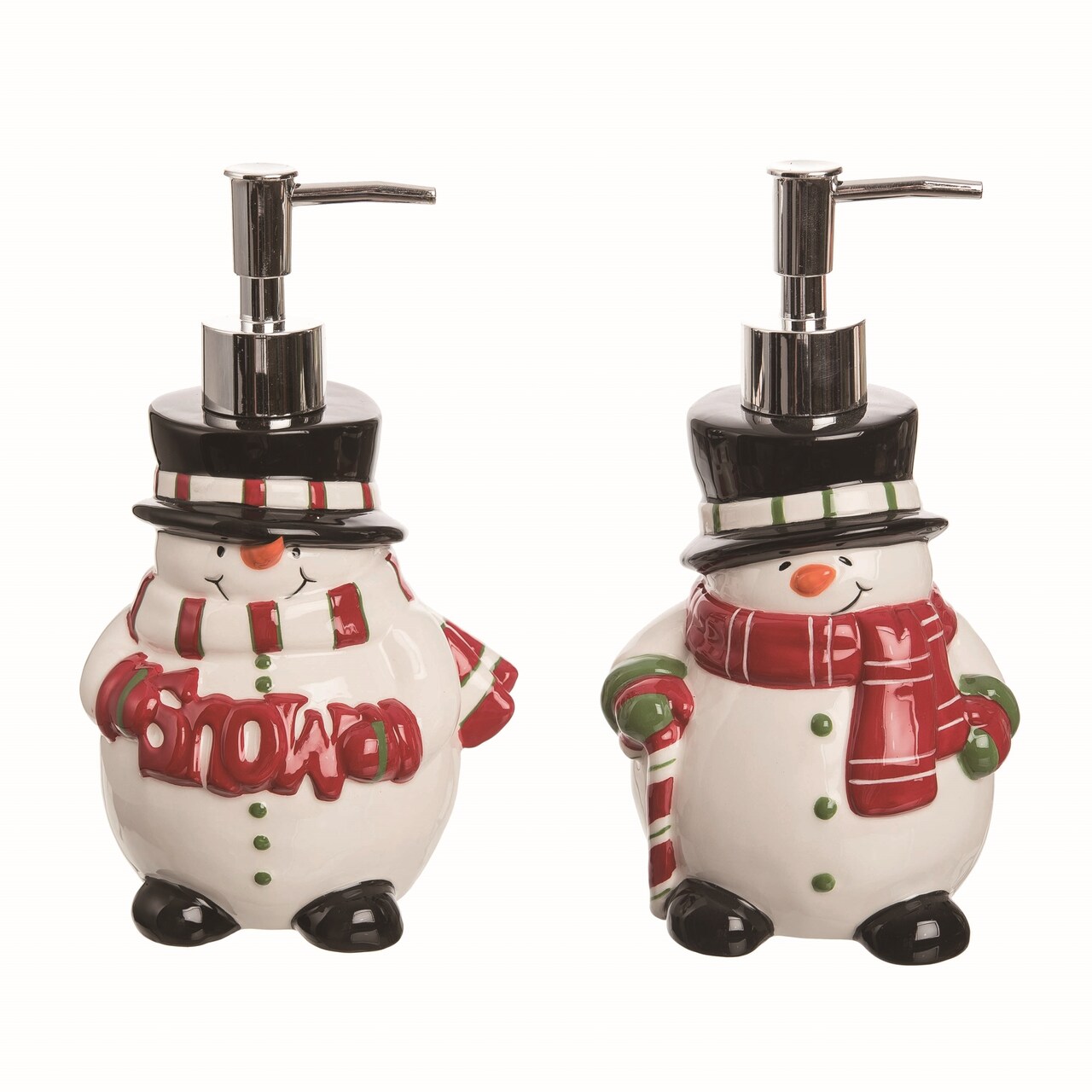 Christmas Ceramic Snowman Soap Dispenser Set of 2 Festive Decor